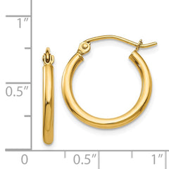 14K Yellow Gold Polished 2x17.5mm Lightweight Tube Hoop Earrings