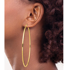 14K Yellow Gold Polished 2x80mm Tube Hoop Earrings