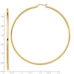 14K Yellow Gold Polished 2x80mm Tube Hoop Earrings