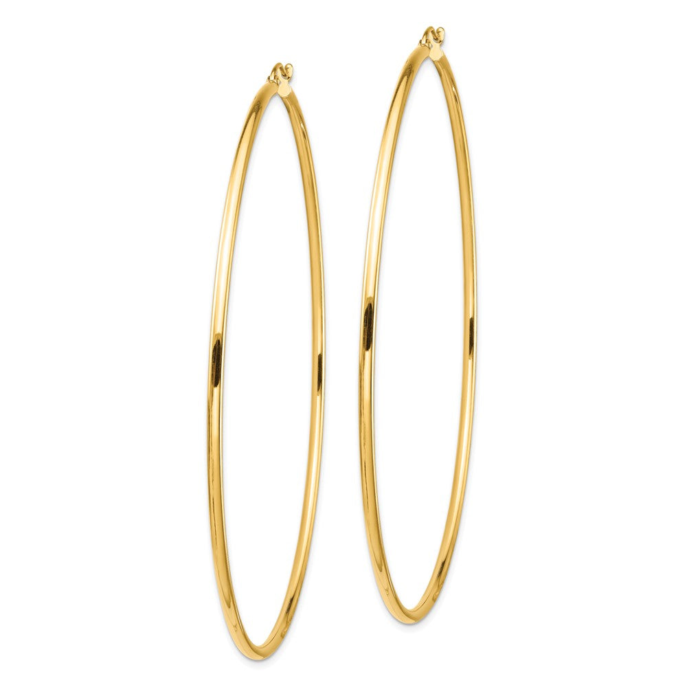 14K Yellow Gold Polished 2x80mm Lightweight Tube Hoop Earrings