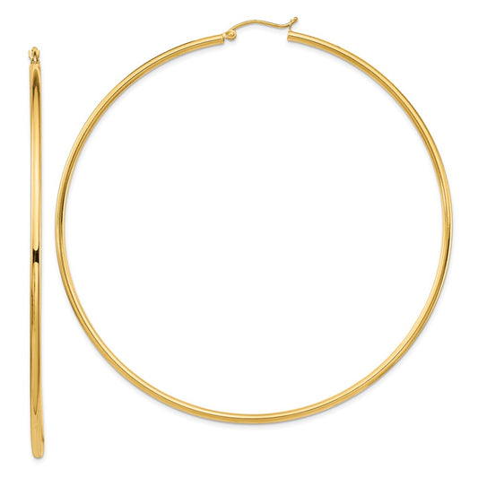 14K Yellow Gold Polished 2x80mm Lightweight Tube Hoop Earrings