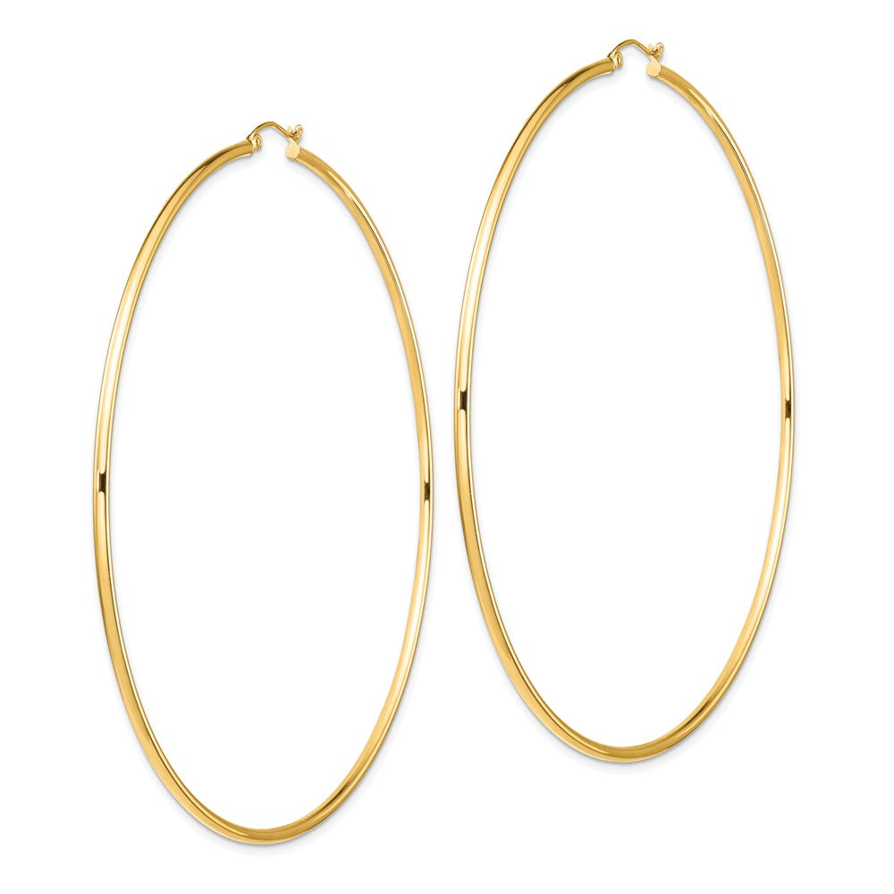 14K Yellow Gold Polished 2x90mm Tube Hoop Earrings