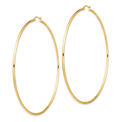 14K Yellow Gold Polished 2x90mm Tube Hoop Earrings