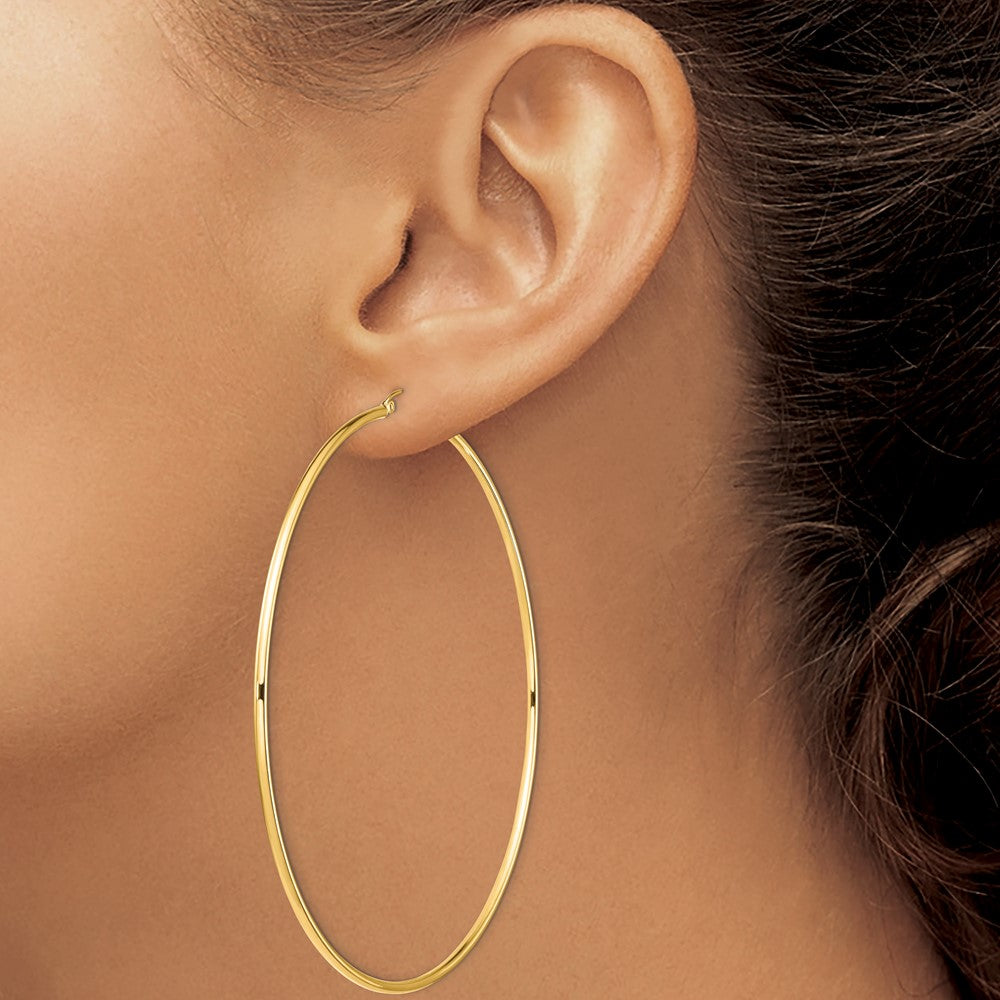 14K Yellow Gold Polished 2x90mm Tube Hoop Earrings