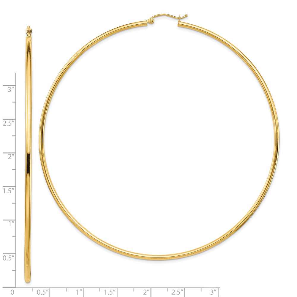 14K Yellow Gold Polished 2x90mm Tube Hoop Earrings
