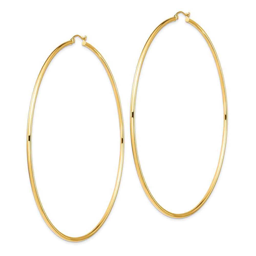 14K Yellow Gold Polished 2x90mm Lightweight Tube Hoop Earrings