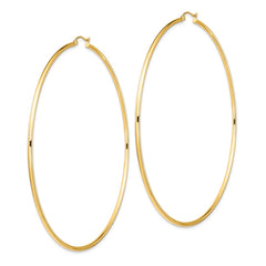 14K Yellow Gold Polished 2x90mm Lightweight Tube Hoop Earrings