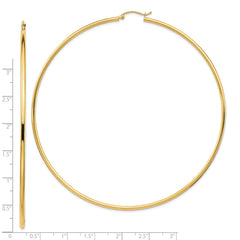 14K Yellow Gold Polished 2x90mm Lightweight Tube Hoop Earrings