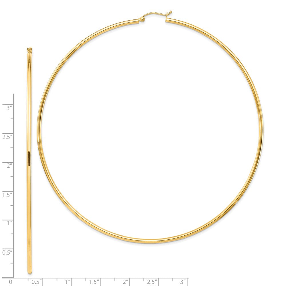 14K Yellow Gold Polished 2x100mm Tube Hoop Earrings