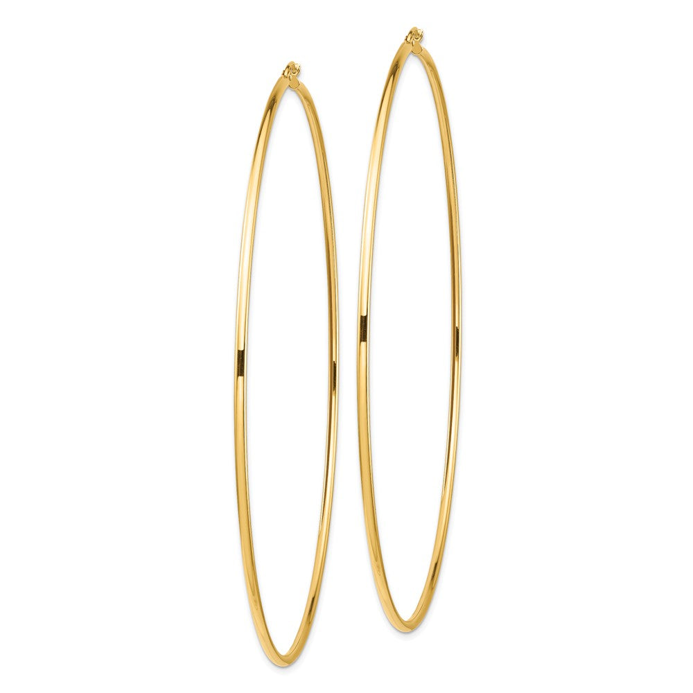14K Yellow Gold Polished 2x100mm Lightweight Tube Hoop Earrings