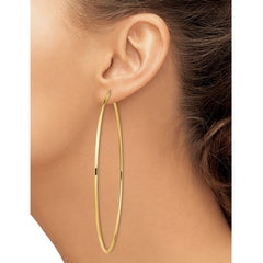 14K Yellow Gold Polished 2x100mm Lightweight Tube Hoop Earrings