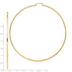 14K Yellow Gold Polished 2x100mm Lightweight Tube Hoop Earrings