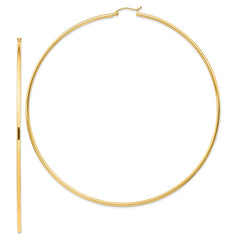14K Yellow Gold Polished 2x100mm Tube Hoop Earrings