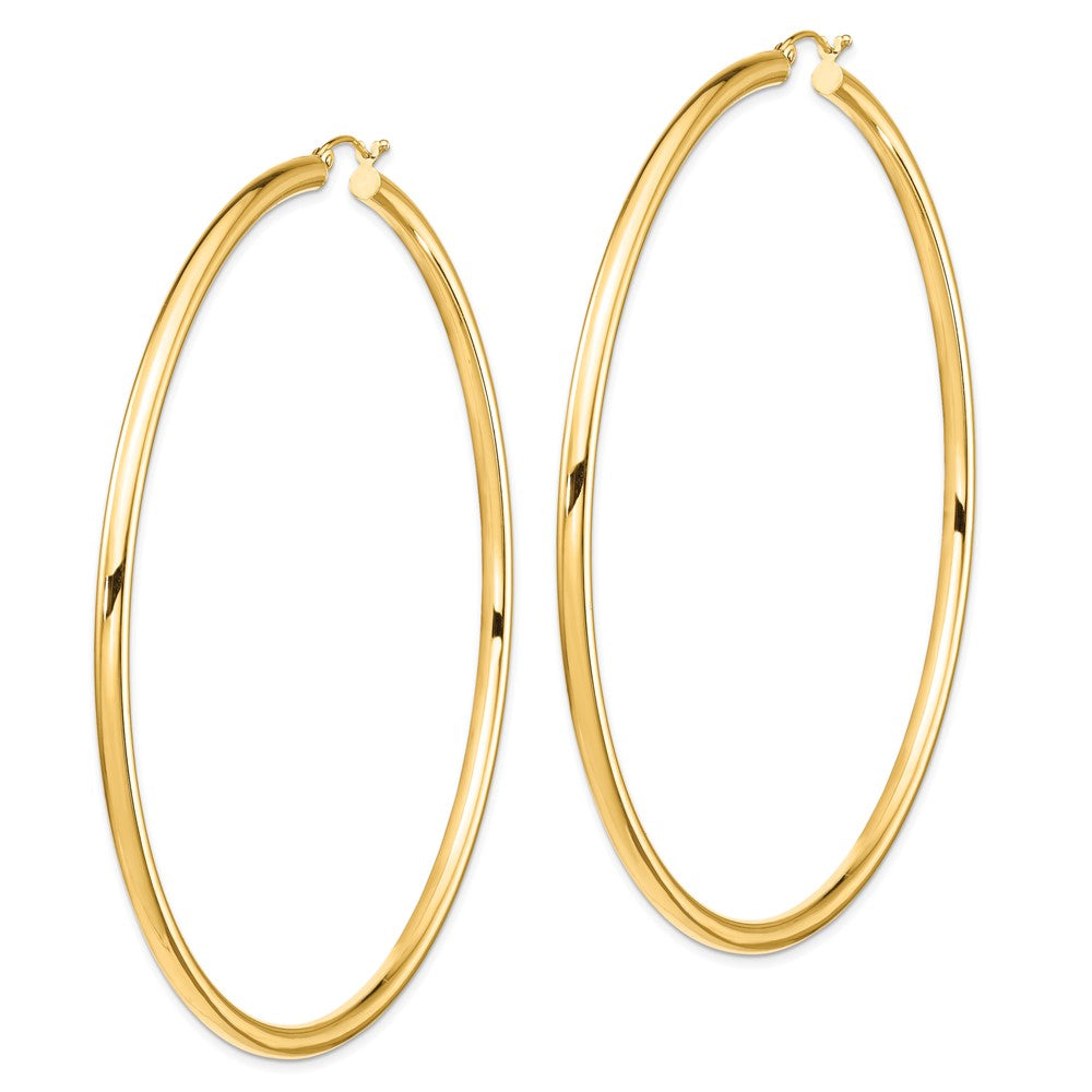 14K Yellow Gold Polished 3x80mm Tube Hoop Earrings