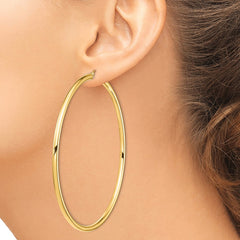 14K Yellow Gold Polished 3x80mm Tube Hoop Earrings