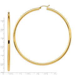 14K Yellow Gold Polished 3x80mm Tube Hoop Earrings