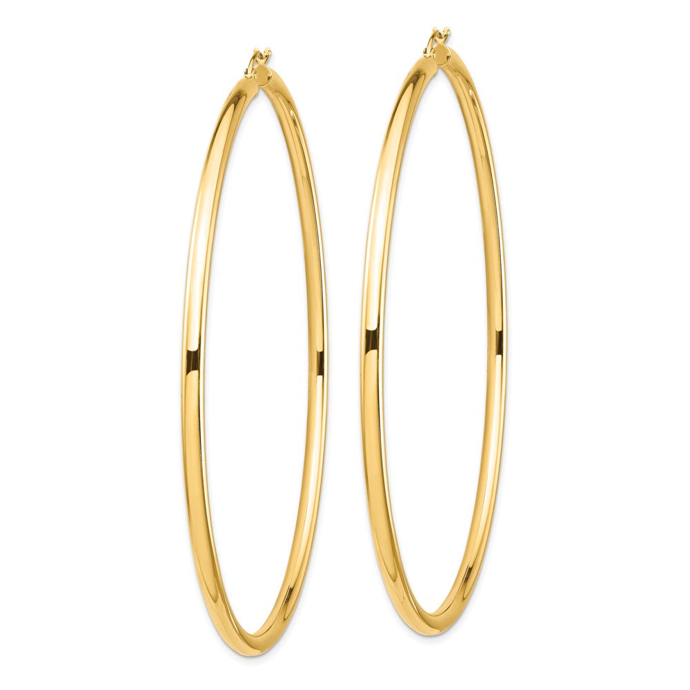 14K Yellow Gold Polished 3x80mm Lightweight Tube Hoop Earrings
