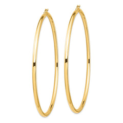 14K Yellow Gold Polished 3x80mm Lightweight Tube Hoop Earrings
