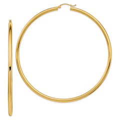 14K Yellow Gold Polished 3x80mm Lightweight Tube Hoop Earrings