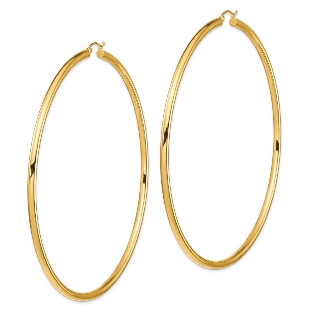 14K Yellow Gold Polished 3x90mm Tube Hoop Earrings