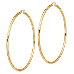 14K Yellow Gold Polished 3x90mm Tube Hoop Earrings