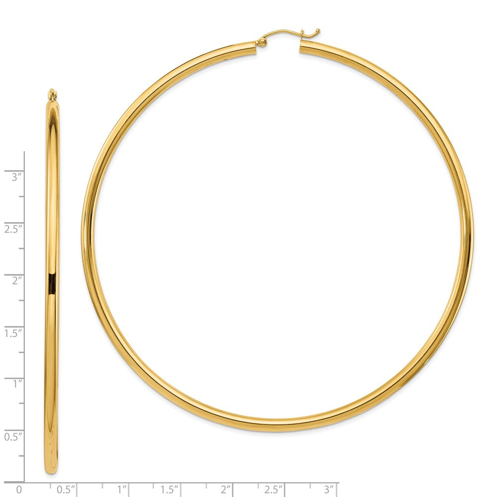 14K Yellow Gold Polished 3x90mm Tube Hoop Earrings