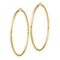 14K Yellow Gold Polished 3x90mm Lightweight Tube Hoop Earrings