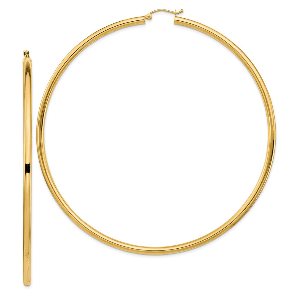 14K Yellow Gold Polished 3x90mm Lightweight Tube Hoop Earrings