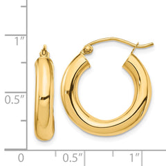 14K Yellow Gold Polished 4mm Tube Hoop Earrings