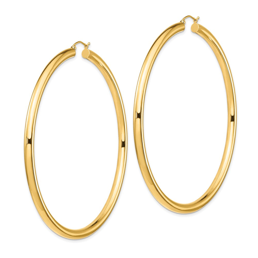 14K Yellow Gold Polished 4x80mm Tube Hoop Earrings
