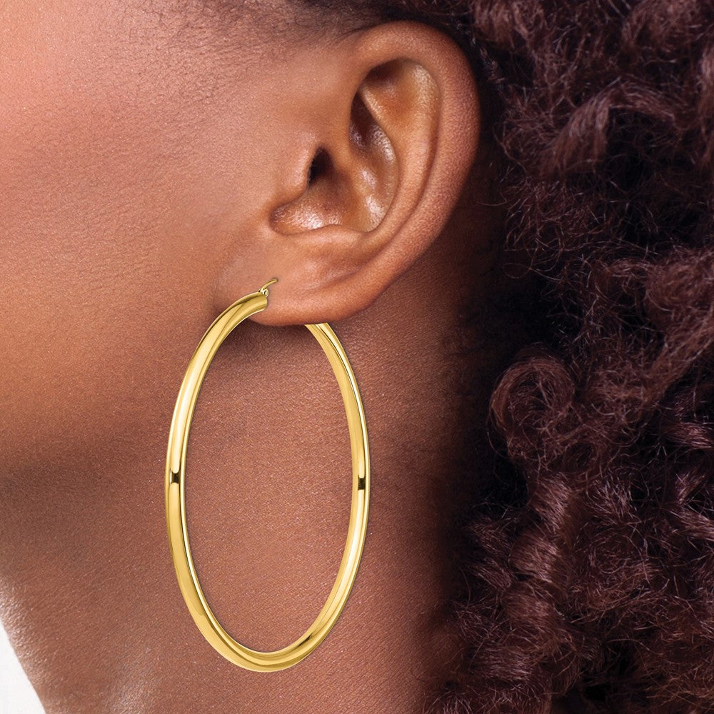 14K Yellow Gold Polished 4x80mm Tube Hoop Earrings
