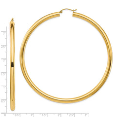 14K Yellow Gold Polished 4x80mm Tube Hoop Earrings
