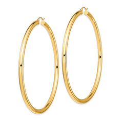 14K Yellow Gold Polished 4x80mm Lightweight Tube Hoop Earrings