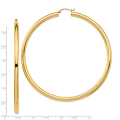 14K Yellow Gold Polished 4x80mm Lightweight Tube Hoop Earrings