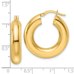 14K Yellow Gold Polished 6mm Hollow Round Tube Round Hoop Earrings