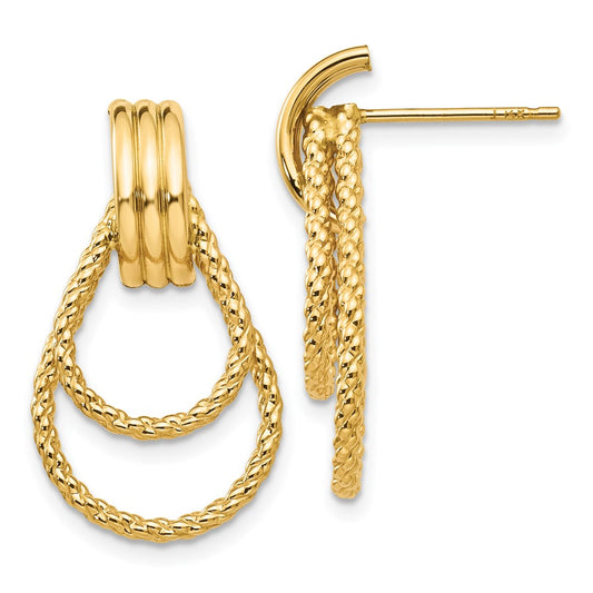 14K Yellow Gold Polished and Textured Fancy Post Earrings