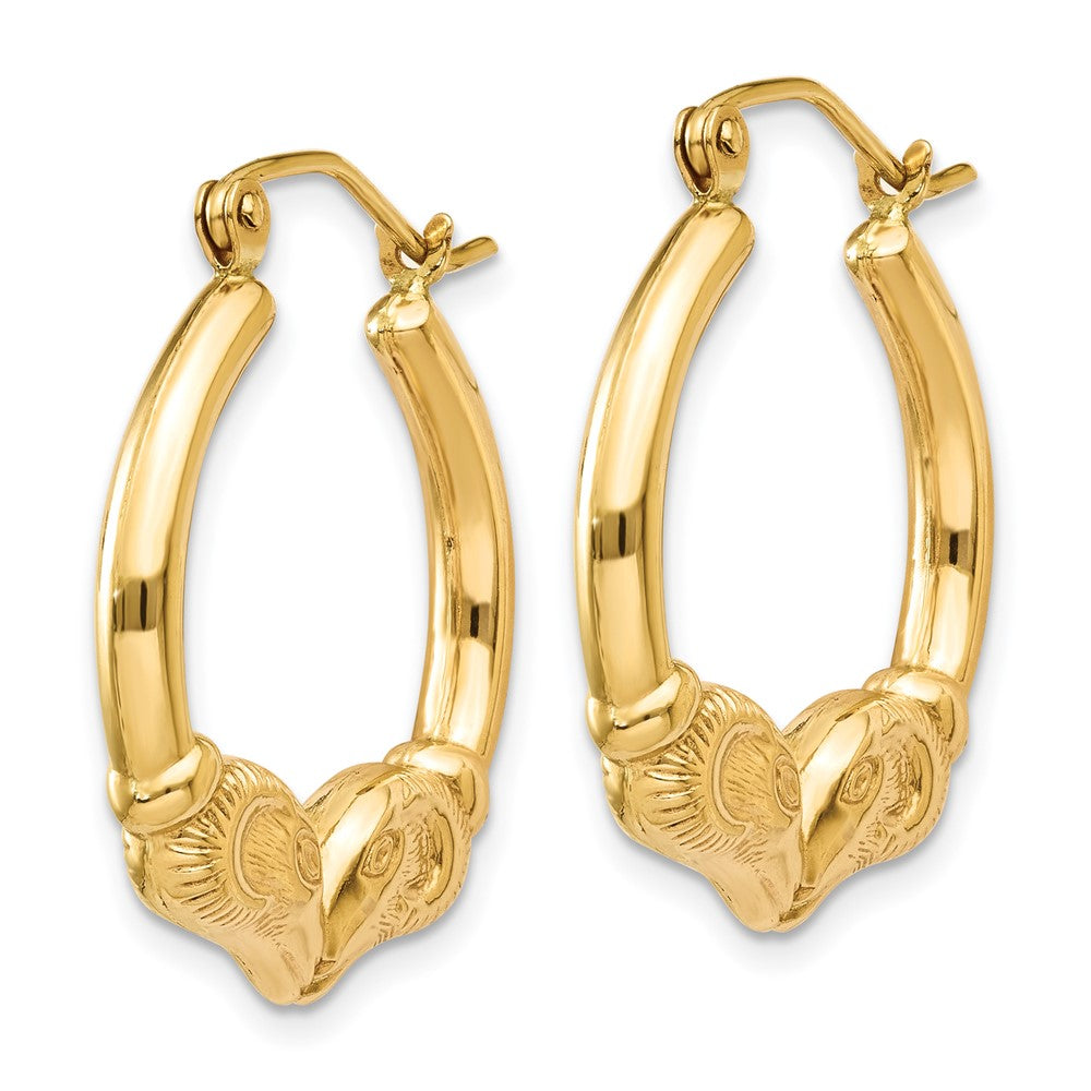 14K Yellow Gold Polished Ram Hoop Earrings