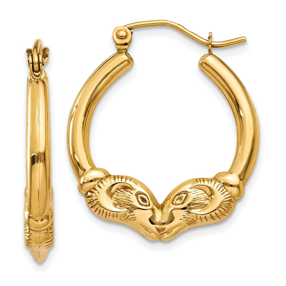14K Yellow Gold Polished Ram Hoop Earrings