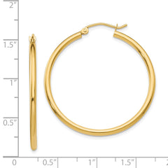 14K Yellow Gold Polished 2x35mm Lightweight Tube Hoop Earrings