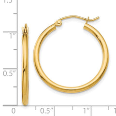 14K Yellow Gold Polished 2x25mm Tube Hoop Earrings