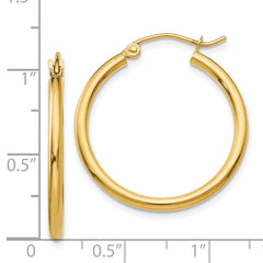 14K Yellow Gold Polished 2x25mm Lightweight Tube Hoop Earrings