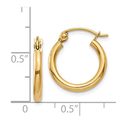 14K Yellow Gold Polished 2x15mm Tube Hoop Earrings