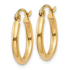 14K Yellow Gold Polished 2x15mm Lightweight Tube Hoop Earrings