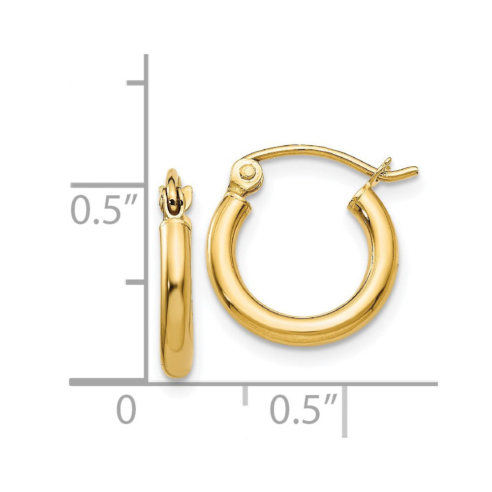 14K Yellow Gold Polished 2x12mm Tube Hoop Earrings