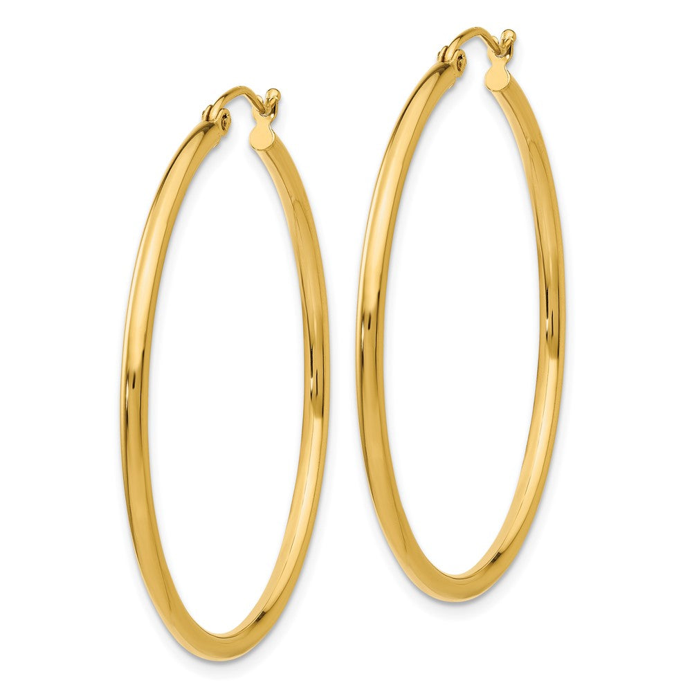 14K Yellow Gold Polished 2x40mm Tube Hoop Earrings