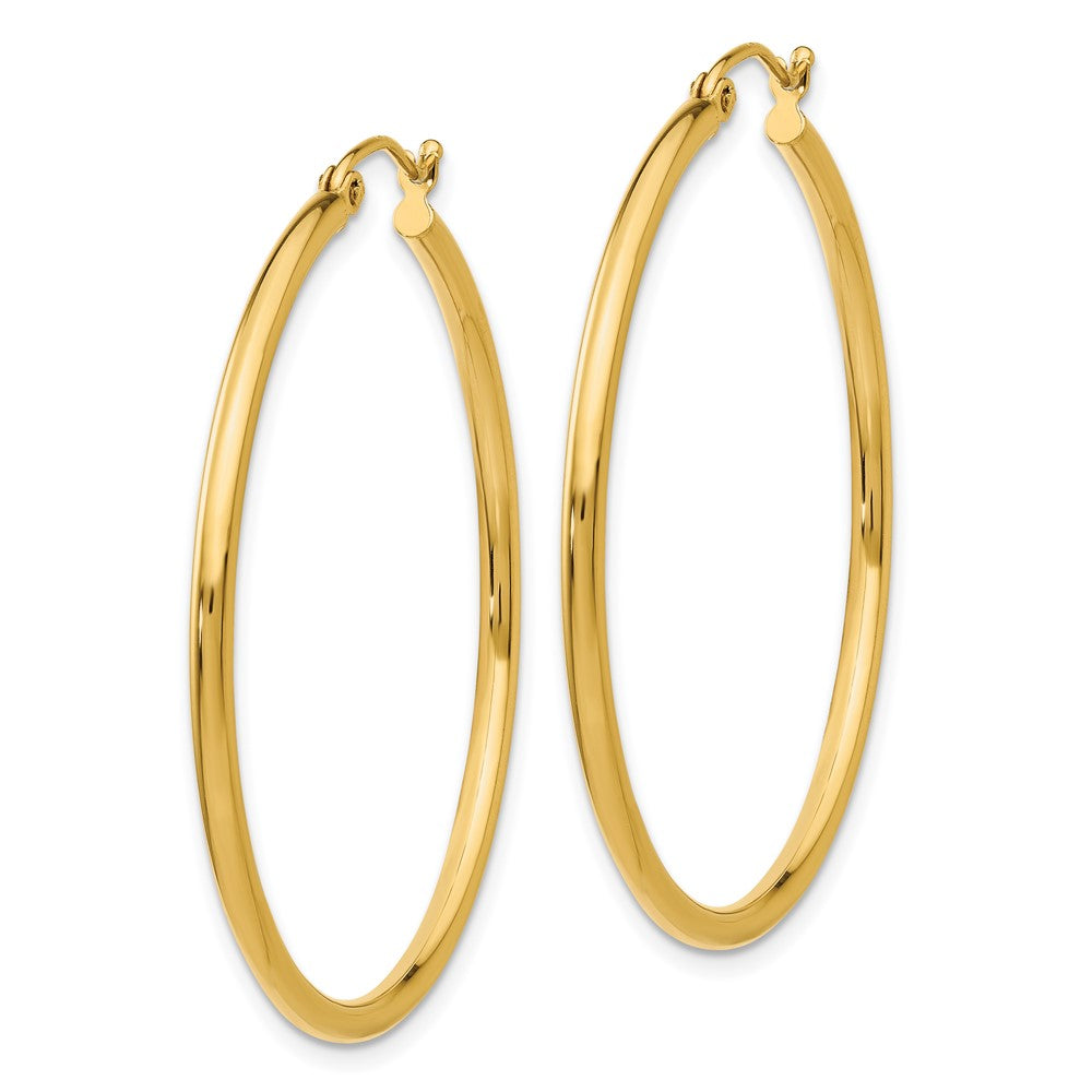 14K Yellow Gold Polished 2x40mm Lightweight Tube Hoop Earrings