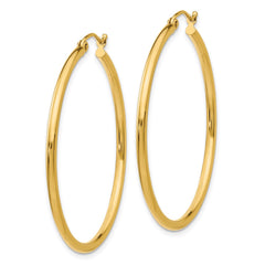 14K Yellow Gold Polished 2x40mm Lightweight Tube Hoop Earrings