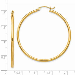 14K Yellow Gold Polished 2x45mm Tube Hoop Earrings
