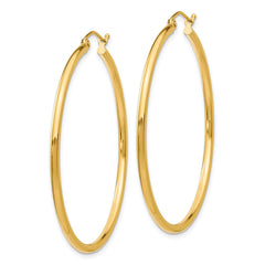 14K Yellow Gold Polished 2x45mm Lightweight Tube Hoop Earrings