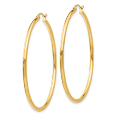 14K Yellow Gold Polished 2x50mm Lightweight Tube Hoop Earrings